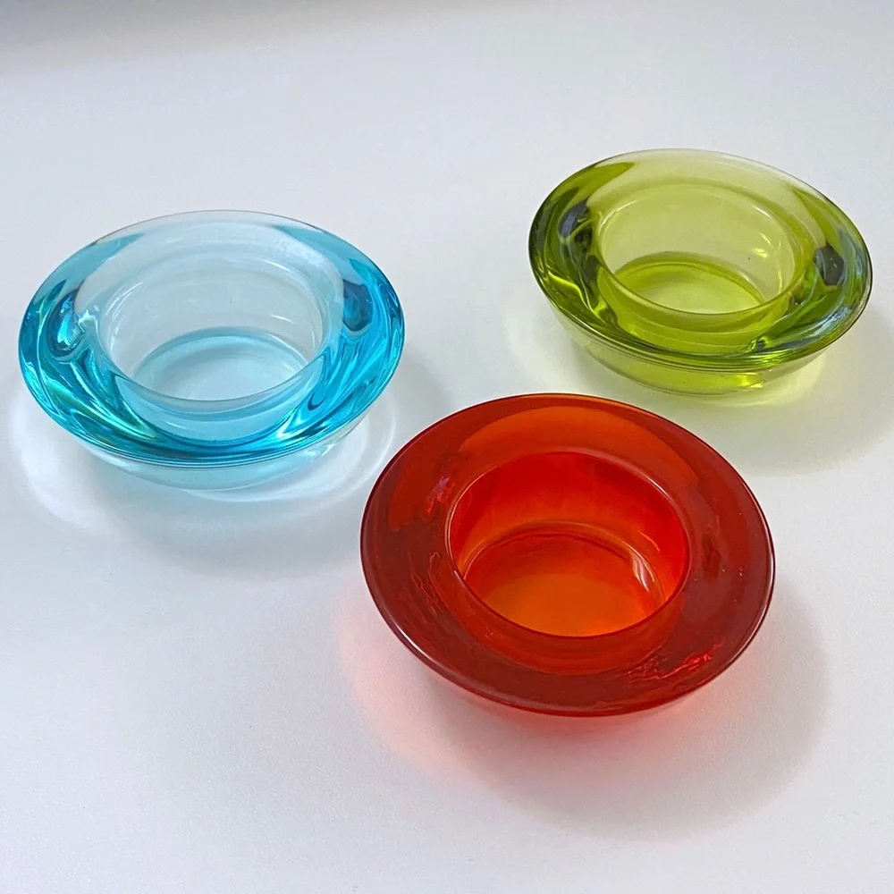 Crate & Barrel Set of 3 Small Chunky Glass Votive Tealight Candle Holders